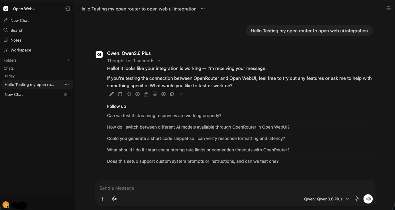 successful Open WebUI + OpenRouter conversation