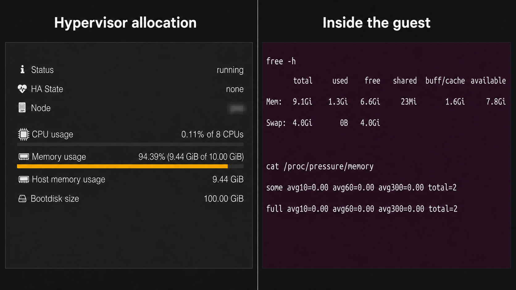 RAM pressure on the VM vs the host
